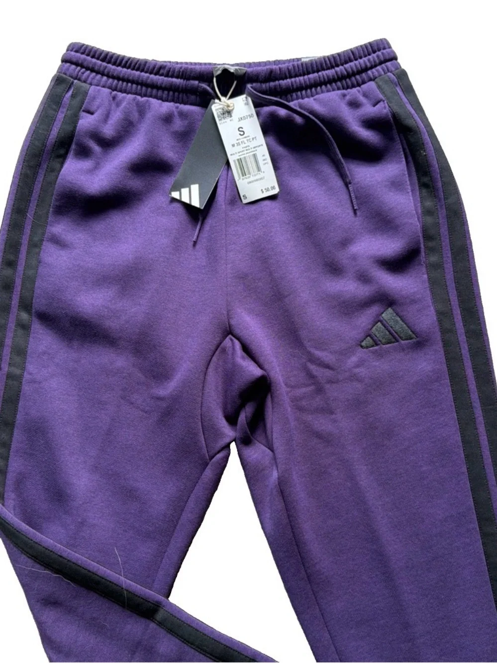 Adidas Essentials Men’s Size Small Fleece Loose Fit Pants. Plum/ Black. NWT
